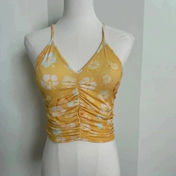 Urban outfitters cropped tank top tropical beach girl ruched M - Picture 2 of 6